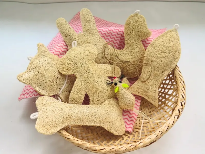 Rổ tre đựng đồ chơi xơ mướp cho mèo hình xương, mèo, chuột